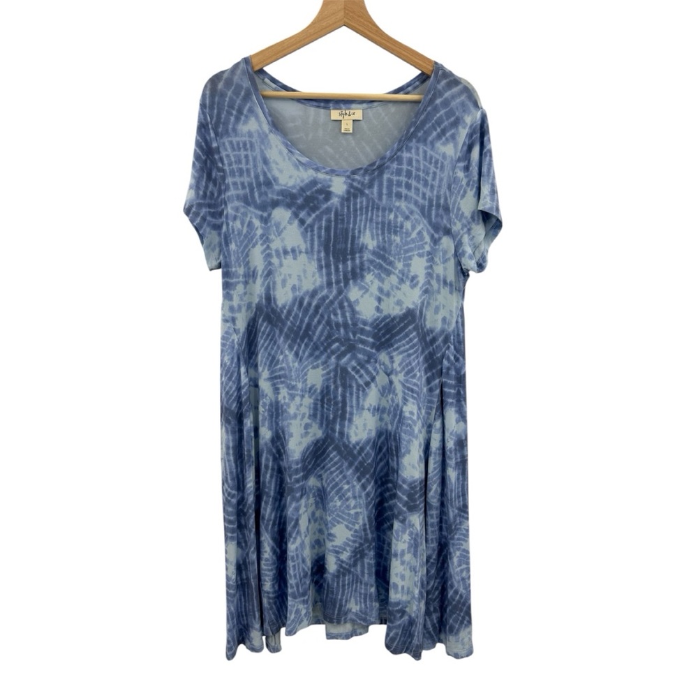 Style & Co Blue Tie-Dye Midi Dress Short Sleeves